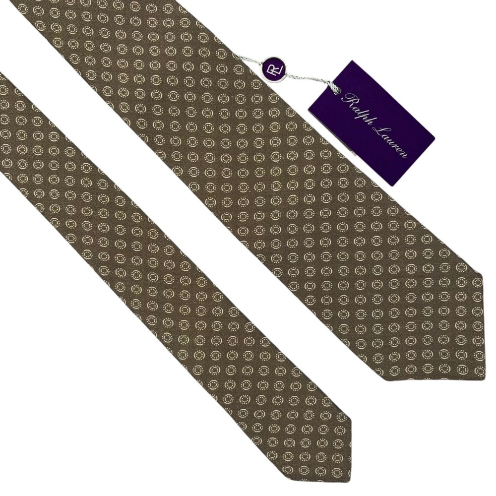Ralph Lauren Purple Label Linen Cashmere Tie Taupe Beige Medallion Necktie Italy